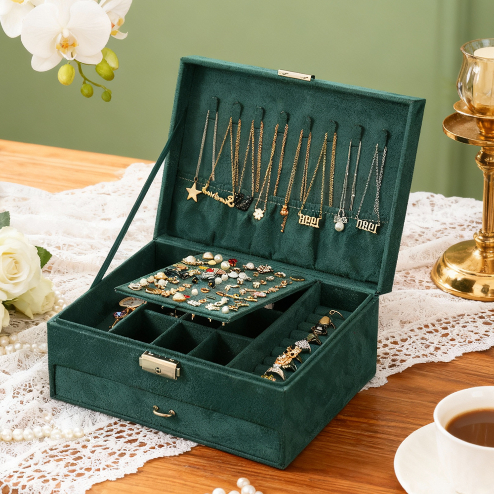 Custom Velvet Jewelry Organizer Box, Multi-Layer Storage Case